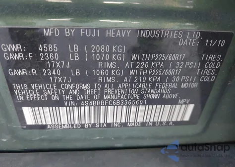 2011 Subaru Outback 2.5I Premium from USA, damaged, VIN 4S4BRBFC6B3365601